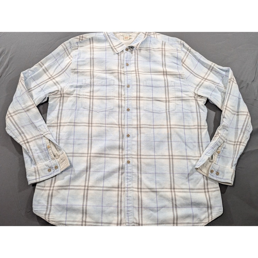 Carbon 2 Cobalt Mens XL Plaid Double Cloth Button Down Shirt Blue Grey 133639